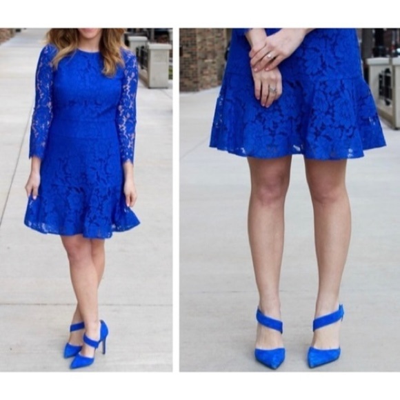 J. Crew Long Sleeve Lace Modest Dress in Cobalt Blue Sz. 2 - Picture 11 of 14